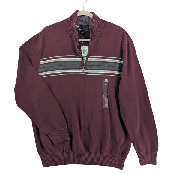John Ashford Other - John Ashford Men's 1/4 Zip Sweater Striped Red Gray Large High Neck Long Sleeve